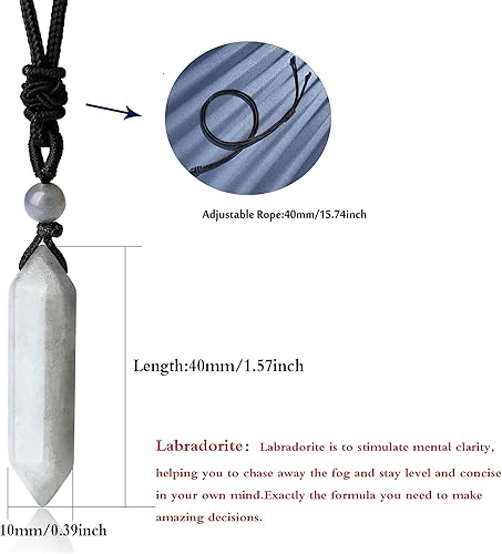 Vista 49 de YATOJUZI Collar de piedra de cristal curativo de obsidiana, collar con colgante hexagonal puntiagudo, cuerda ajustable, collar de piedras preciosas