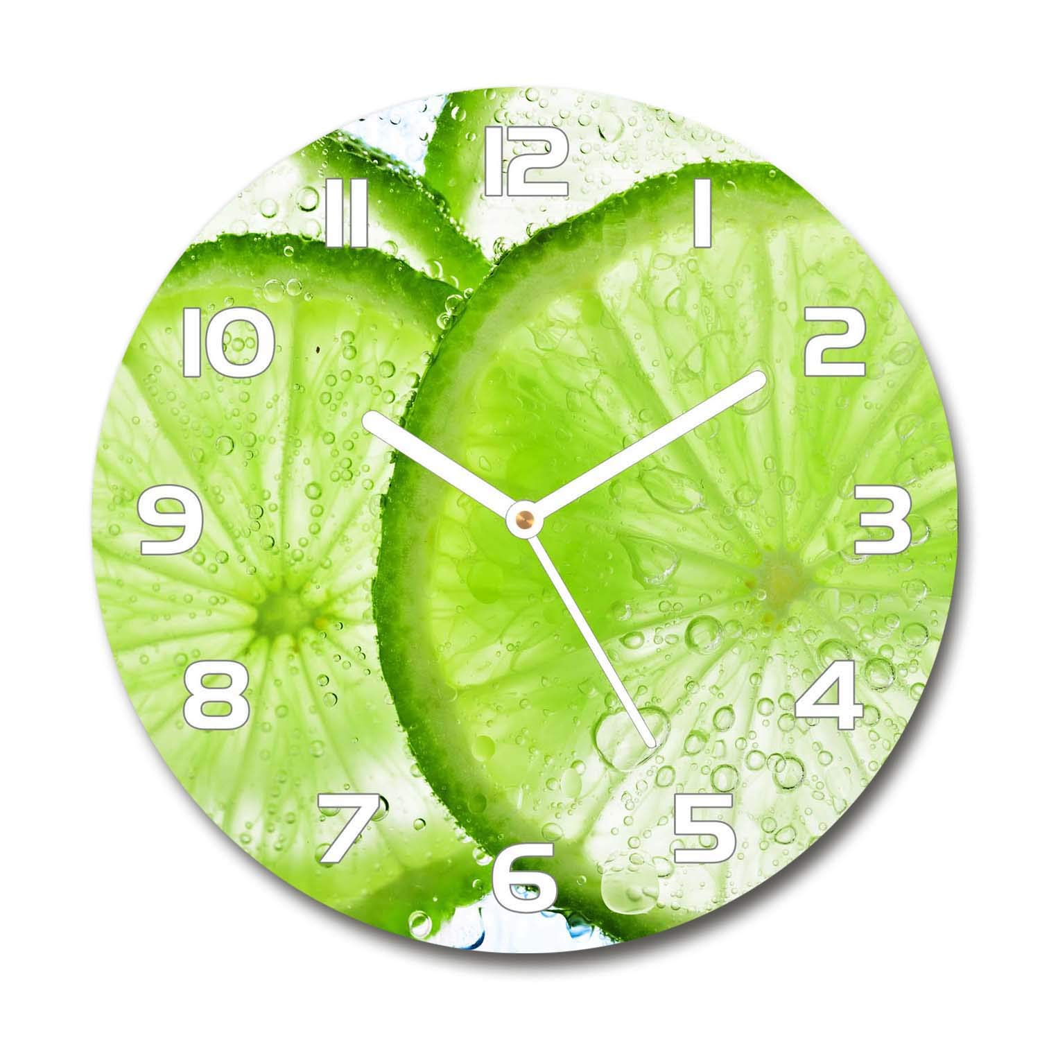 Horloge en verre 60x60cm Tulup avec aiguilles blanches motif limes sous l'eau