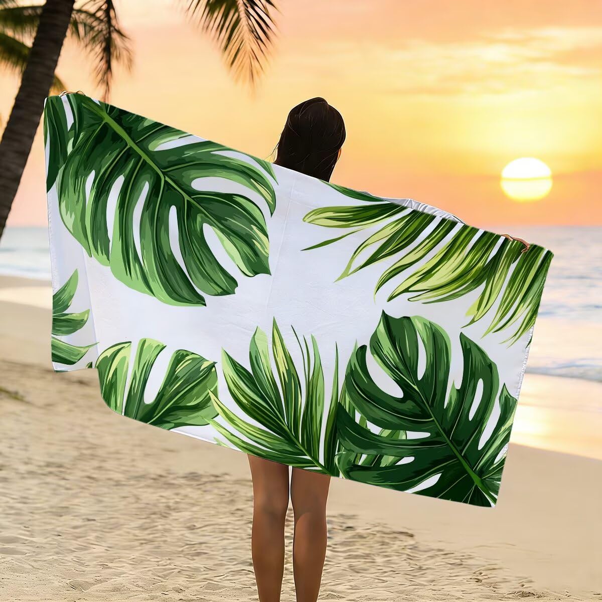 Strandtuch Mikrofaser Handtücher Groß 90x200cm 2er Set, Schnelltrocknend Saunahandtuch Fitness Handtuch Blatt, Saugfähig Badetuch Sporthandtuch, Sandfrei Strandtuch XXL, Geschenke für Frauen -4364