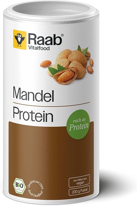 Raab Vitalfood Organic almond protein with natural calcium partially oiled vegan gluten-free protein shake; almond flour almond drink 50% protein 200 g