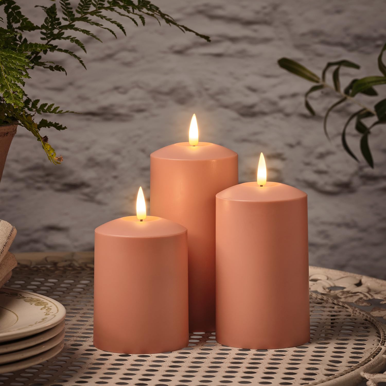 TruGlow® Terracotta Coloured Outdoor Candle Trio