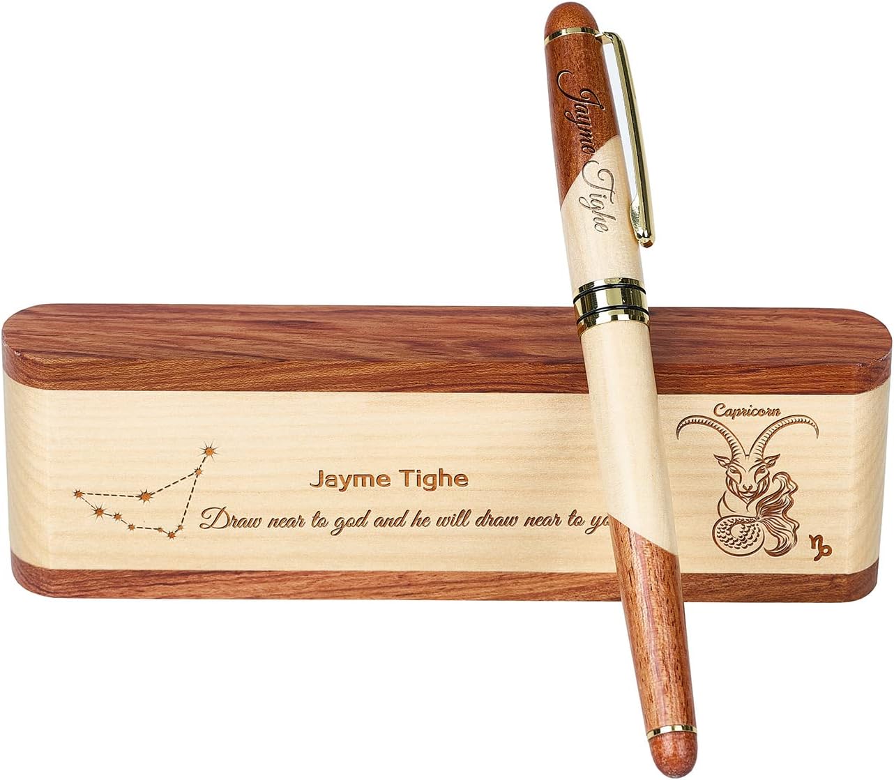 Constellation Personalized Engraved Pen Sets Custom Ballpoint Pen With Wooden Case For Gift With Box (Leo)