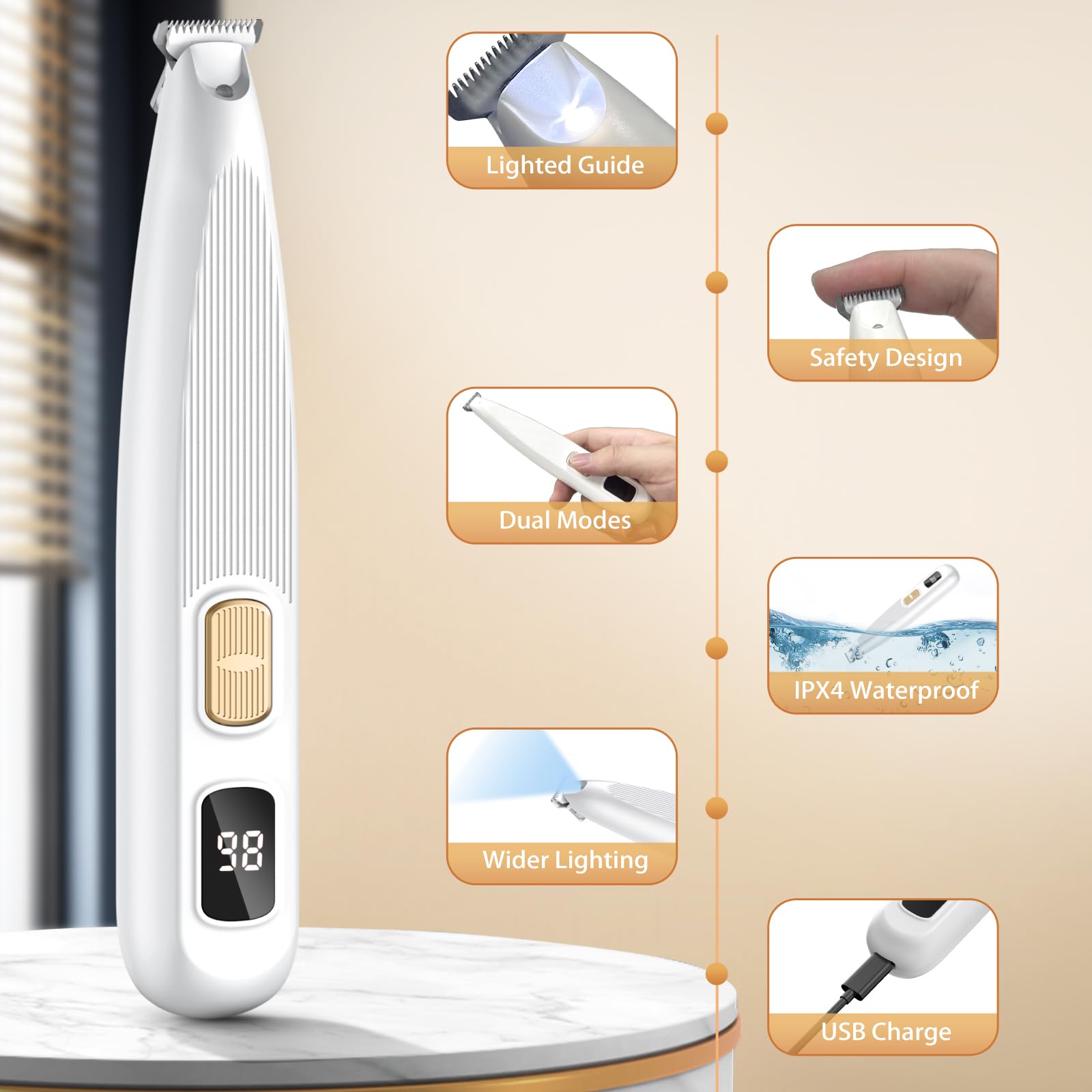 YAZEKY Tosatrice per Cani, Senza fili Ricaricabili Rasoio per Cani, Silenzioso Tagliapeli per Zampe Impermeabile, Con Luce LED, Adatte per Gatti Animali Zampe, Orecchie, Viso