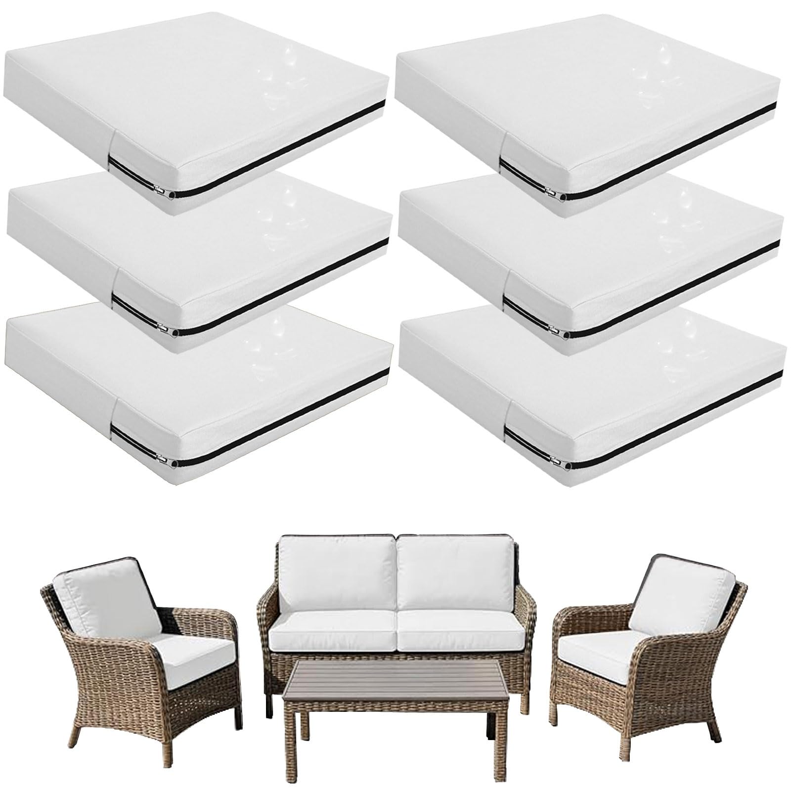 seokor Replacement Outdoor Cushion Covers Waterproof, 65x65 60x60 50x50cm set of 6/4/2/1 Garden Sofa Seat Cushion Slipcover With Zipper for Chairs, Patio and Rattan furniture(Color6,50x55x10cm(6pcs))