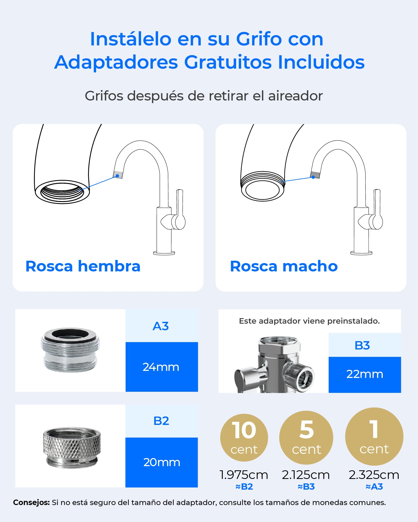 Waterdrop WD-FC-06 Grifo de Acero Inoxidable, Sistema de Filtración de Agua con Bloque de Carbón, Elimina el Cloro, los Metales Pesados y el Mal Sabor (1 Filtro Incluido)
