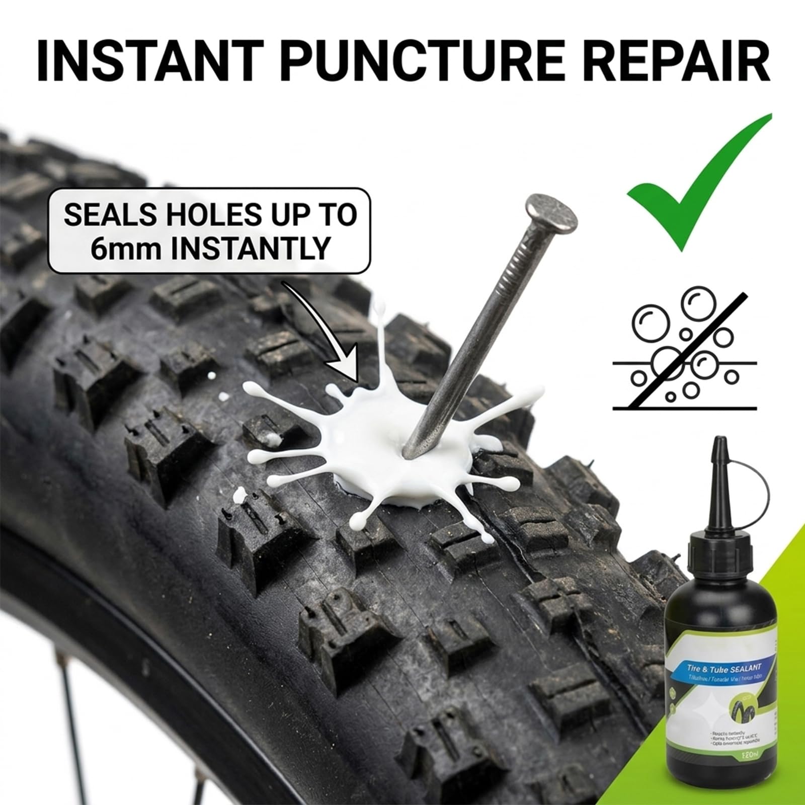 Sigillante per pneumatici per bici, camera d'aria da 120 ml e liquido per riparazione forature tubeless, riparazione portatile di emergenza per pneumatici piatti, Senza ammoniaca (3pcs)