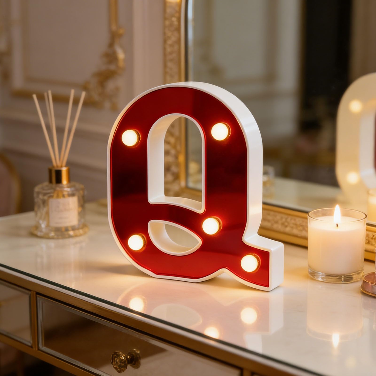 shulovehua LED Light Up Marquee Letters, Battery Powered Decorative LED Letter Lights, Alphabet Light Up for Quiet Corner Meditation Space Yoga Room (Letter Q 6.26" 4.53" 1.18") — image 1