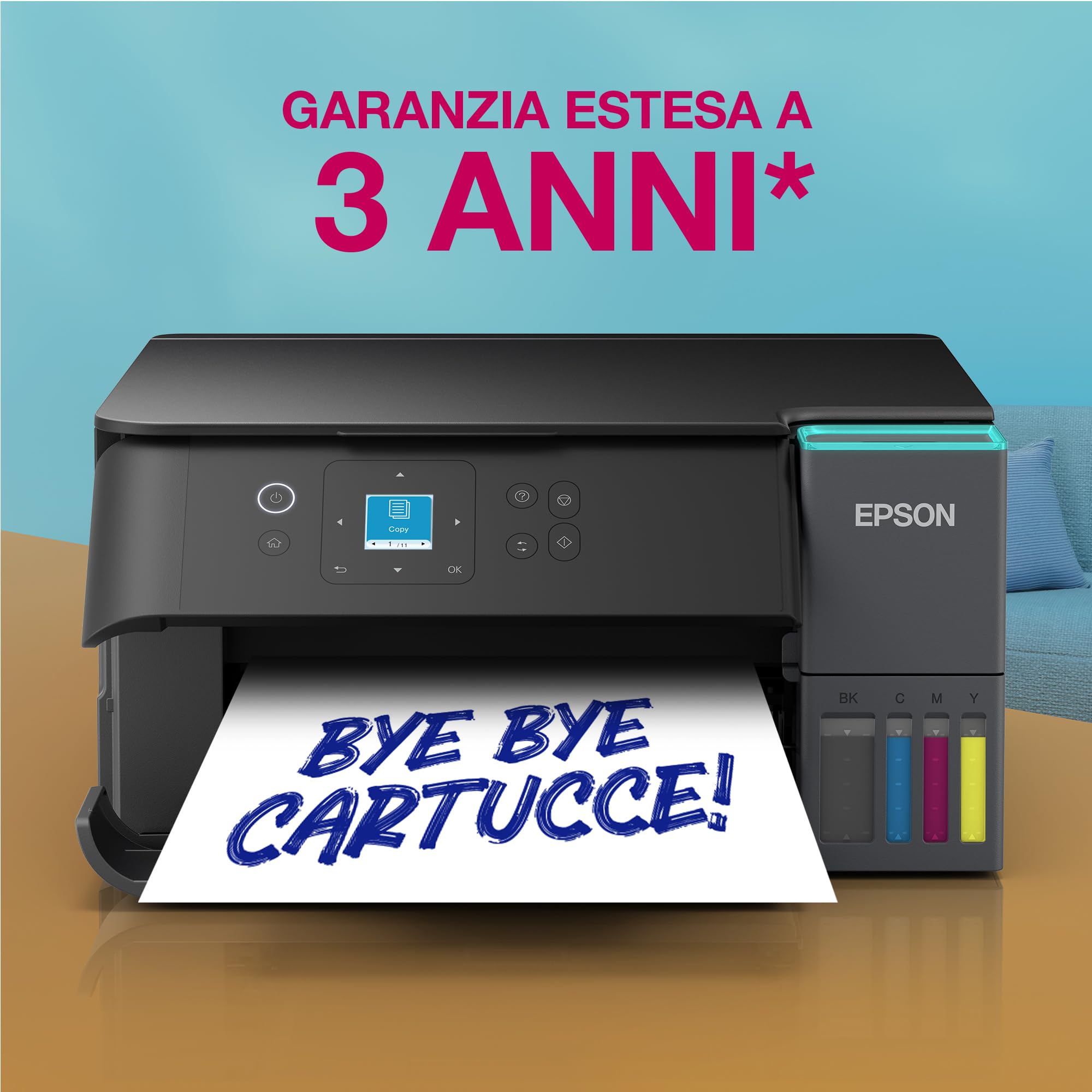 Epson EcoTank ET-2955 Stampante A4 Wi-Fi Stampa Copia Scansione Fronte/Retro Display LCD 3.7 cm 3 Anni Inchiostro Inclusi
