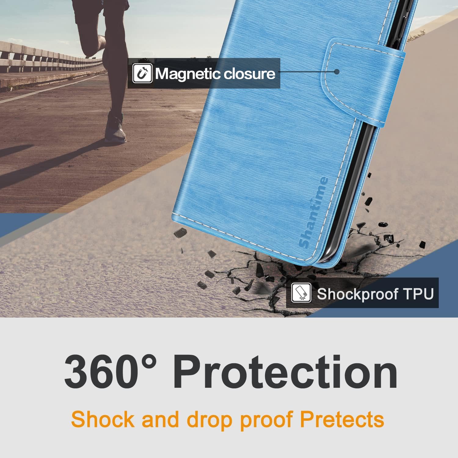 Custodia Portafoglio Per Google Pixel 3 – Pelle PU Righe Azzurro – Con Slot Carte E Supporto - 2