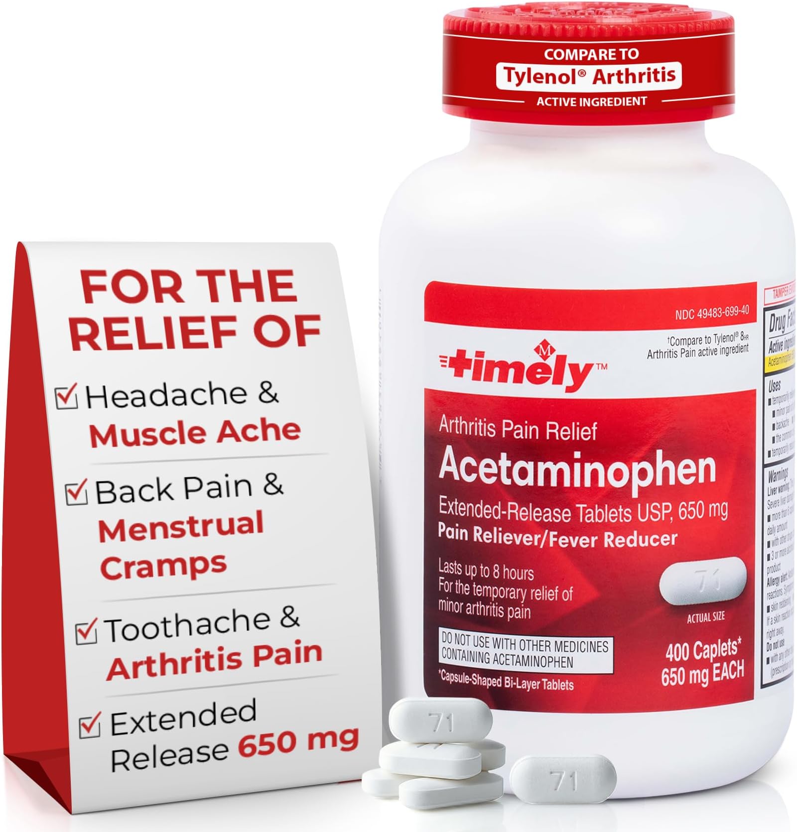 TIME-Cap Labs 400 Caplets Extended Release Acetaminophen 650mg - Pain Reliever & Fever Reducer for Adults, Helps with Headaches, Backaches, Muscle Pain, Toothaches, Arthritis & Menstrual Cramps