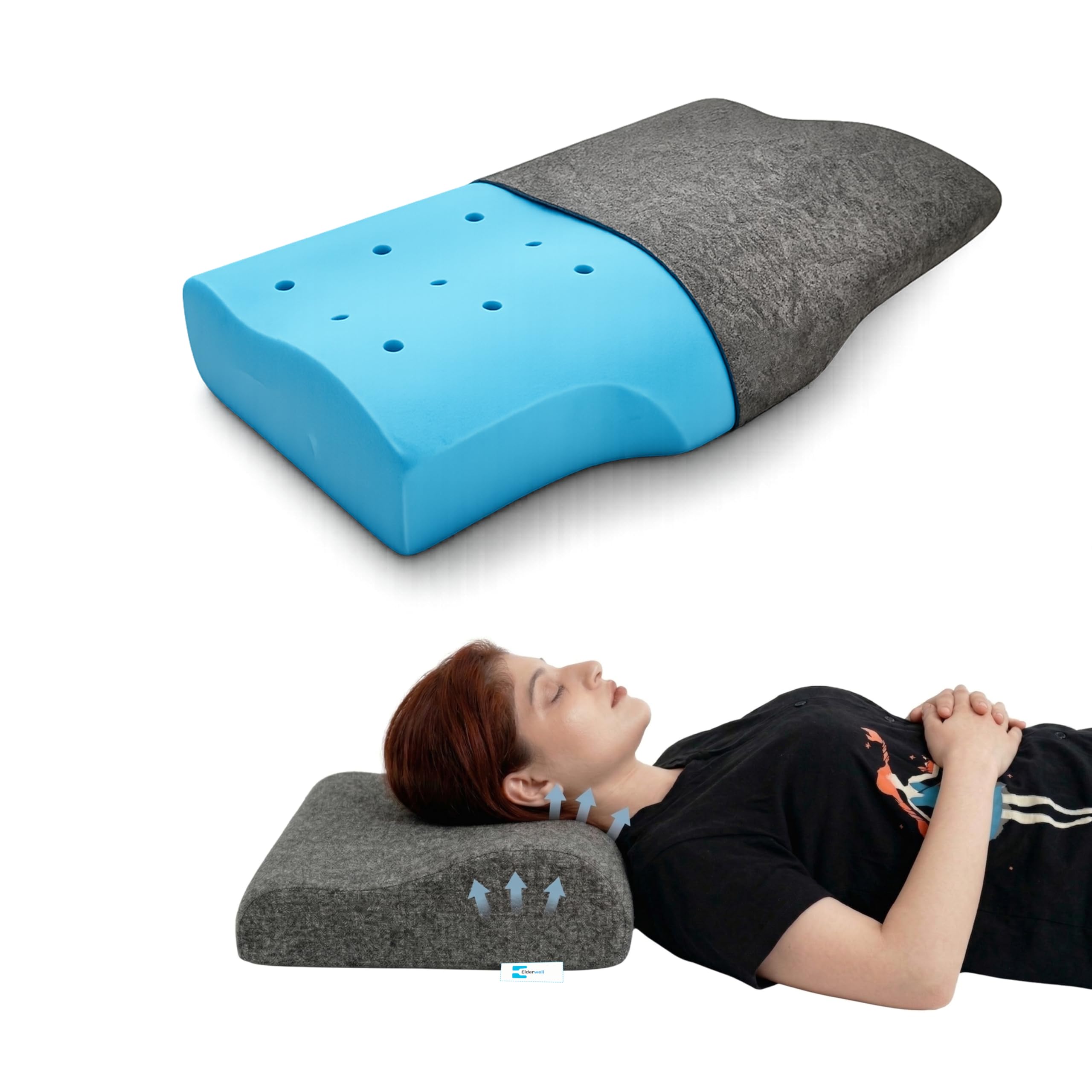 CalmNest Anti-snoring Cervical 100% Memory Foam Pillow for Neck Pain & Shoulder Pain| Sleeping Pillow for Spondylitis Neck| Orthopaedic Ergonomic [1x 19 Blue Foam & Gray Cover]-image-44