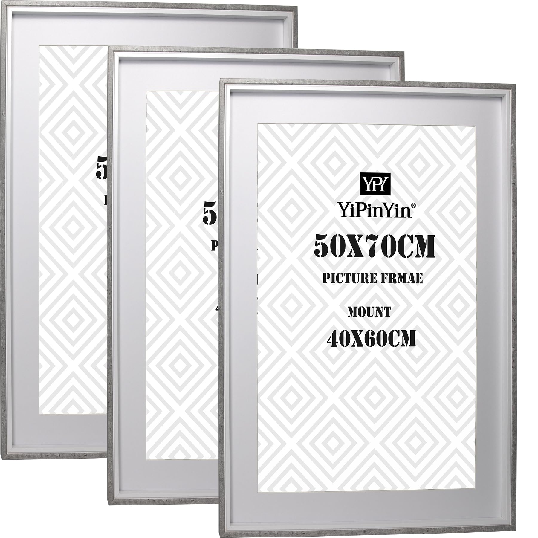 Elegant Cement Grey/White 50x70cm Two-Tone Picture Frames Set of 3 with Acid-Free Mount for 40x60cm Photos | Stylish Wall Decor for Home & Office