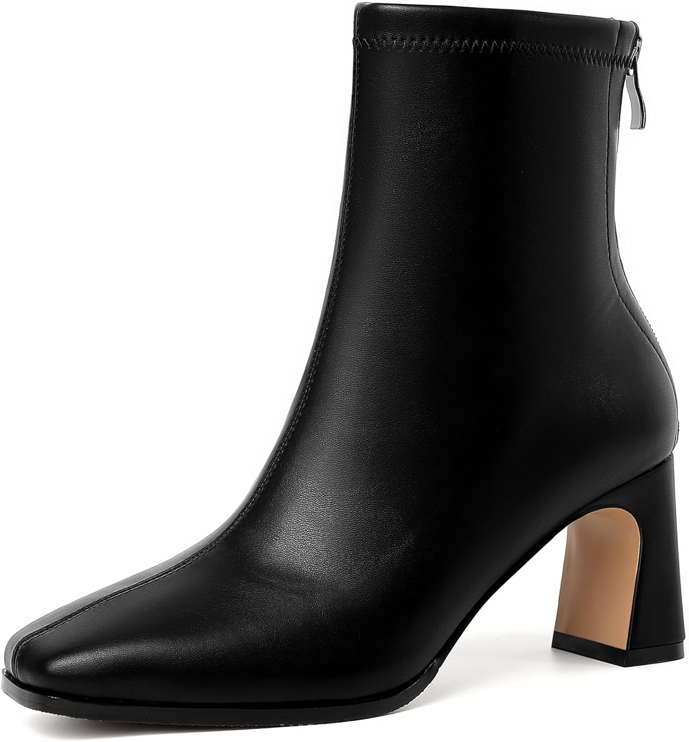 Women's Ankle Boots Square Toe Chunky Heel Boots Mid Calf Low Heeled Short Booties With Zipper Fall Winter Dress Shoes