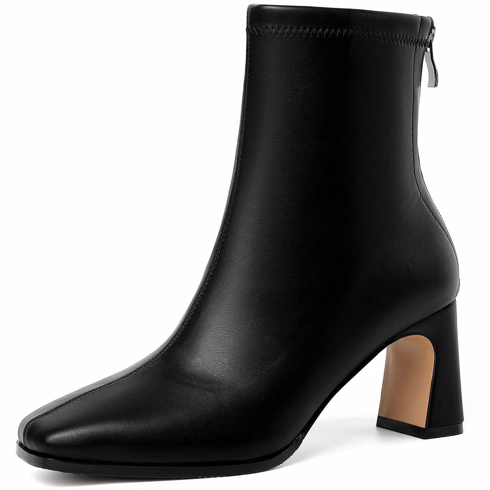 Womens Ankle Boots Square Toe Chunky Heel Boots Mid Calf Low Heeled Short Booties With Zipper Fall Winter