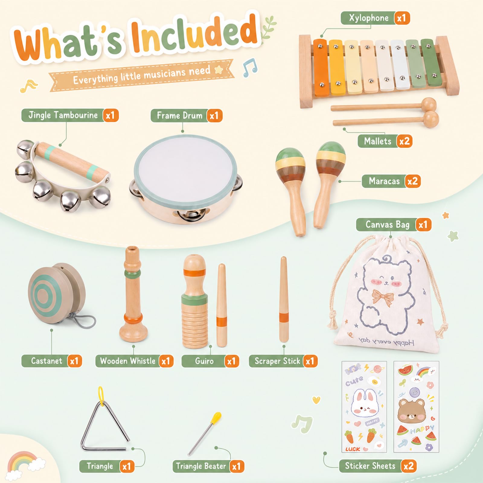 KASURE Kids Musical Instruments, Wooden Percussion Instruments Set for Baby - Image 3