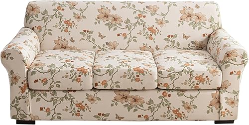 Miniatura 57 de KRFOONN Funda de sofá de 4 piezas con estampado para sofás de 3 cojines, funda elástica con 3 fundas de cojín separadas, protector de muebles Color