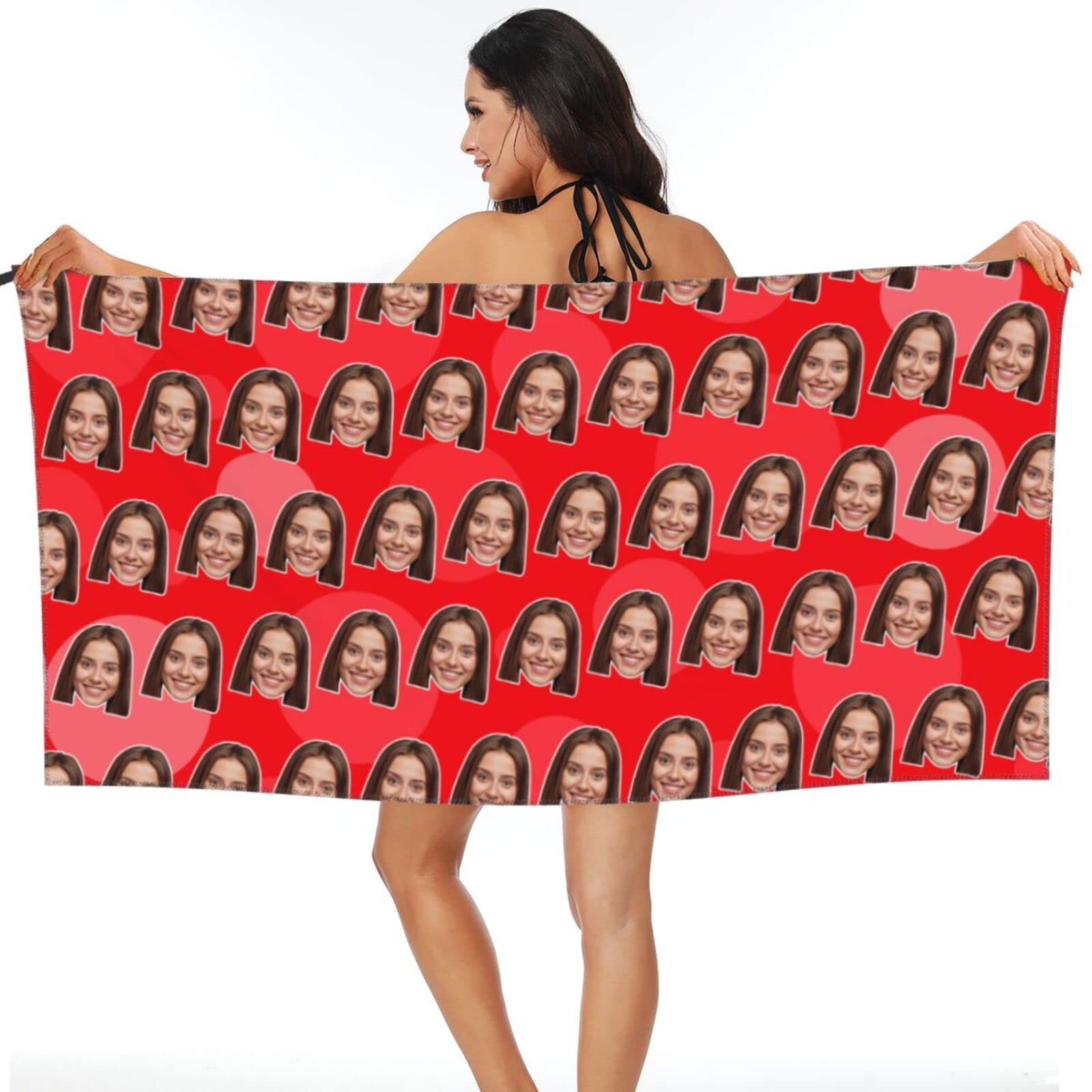 Personalised Bath Towel, Personalized Microfibre Beach Towels with Photo Face Custom Quick Dry Towels for Travel Swimming Camping Holiday Customised Super Absorbent Sand Free Towel Color - Red