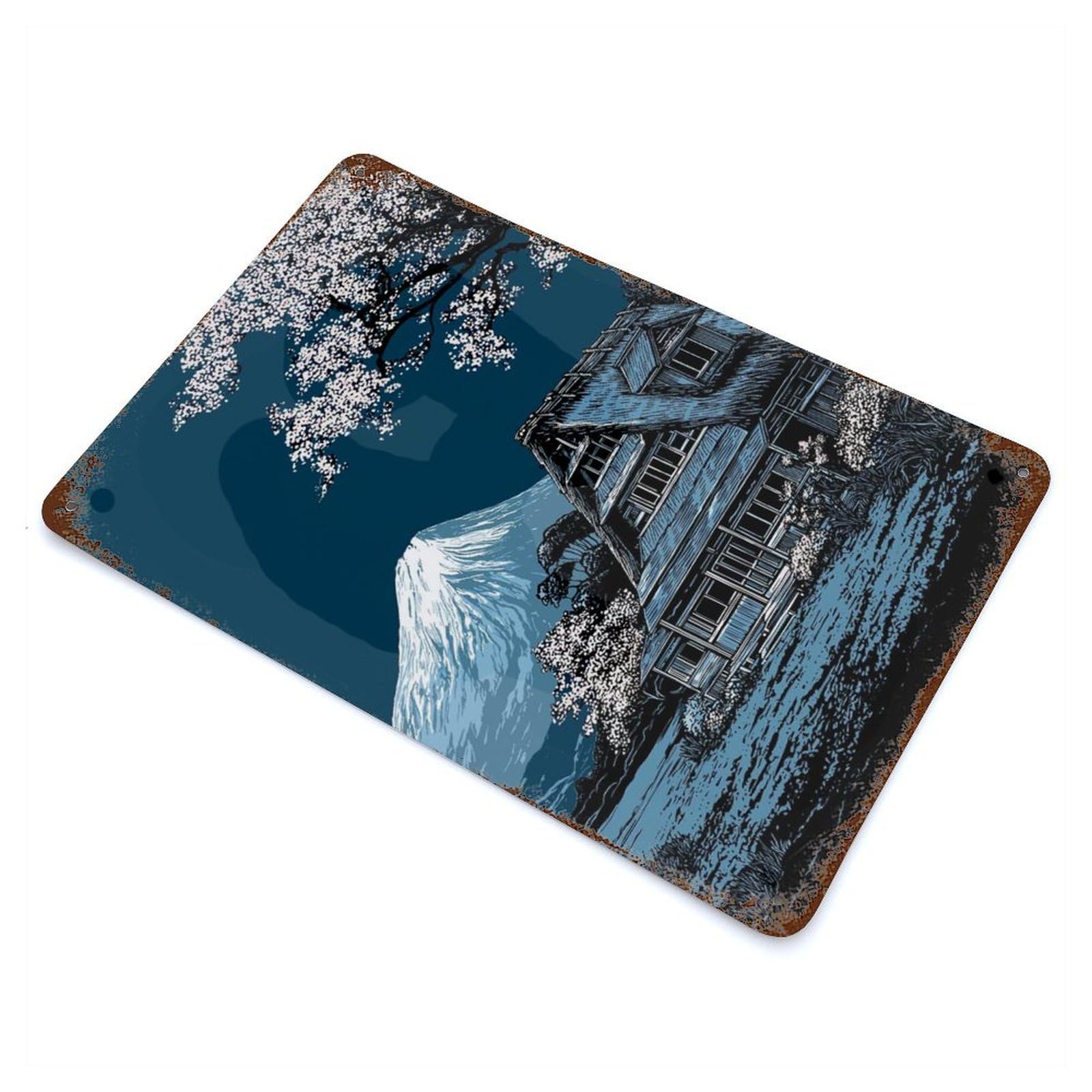 Rust Effect Japanese Landscape with Mount Fuji Vintage Rust Metal Sign 11.8"x7.9", Farmhouse Wall Decor for Farmhouse, Kitchen And Entryway Decor