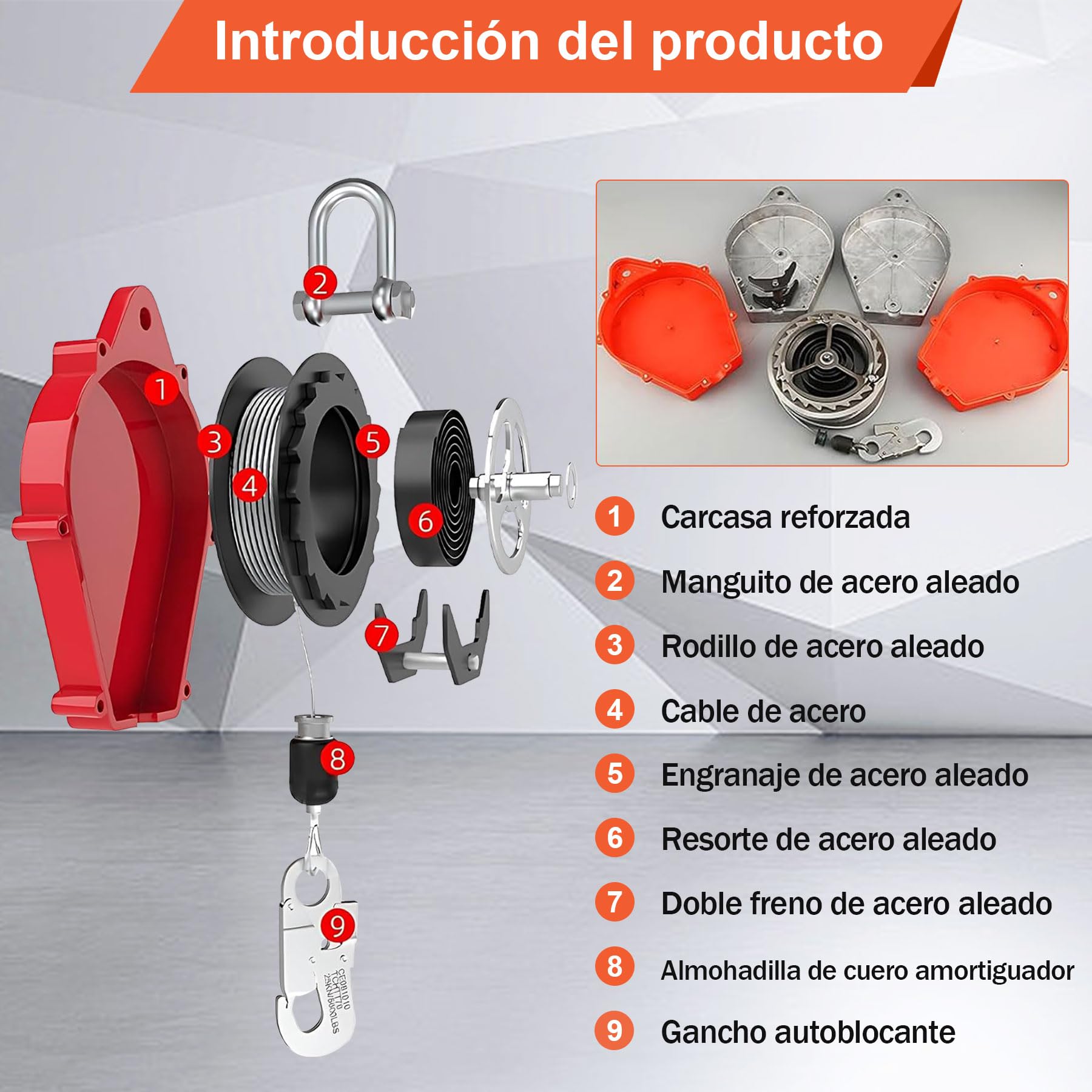 Dispositivo Anticaida Retractil, 10m Arnes Linea de Vida Retractil Tejado | Anticaidas Retractil Seguridad 200KG con Gancho Autoblocante, Equipos Anticaída Retractil para Trabajos Aéreos
