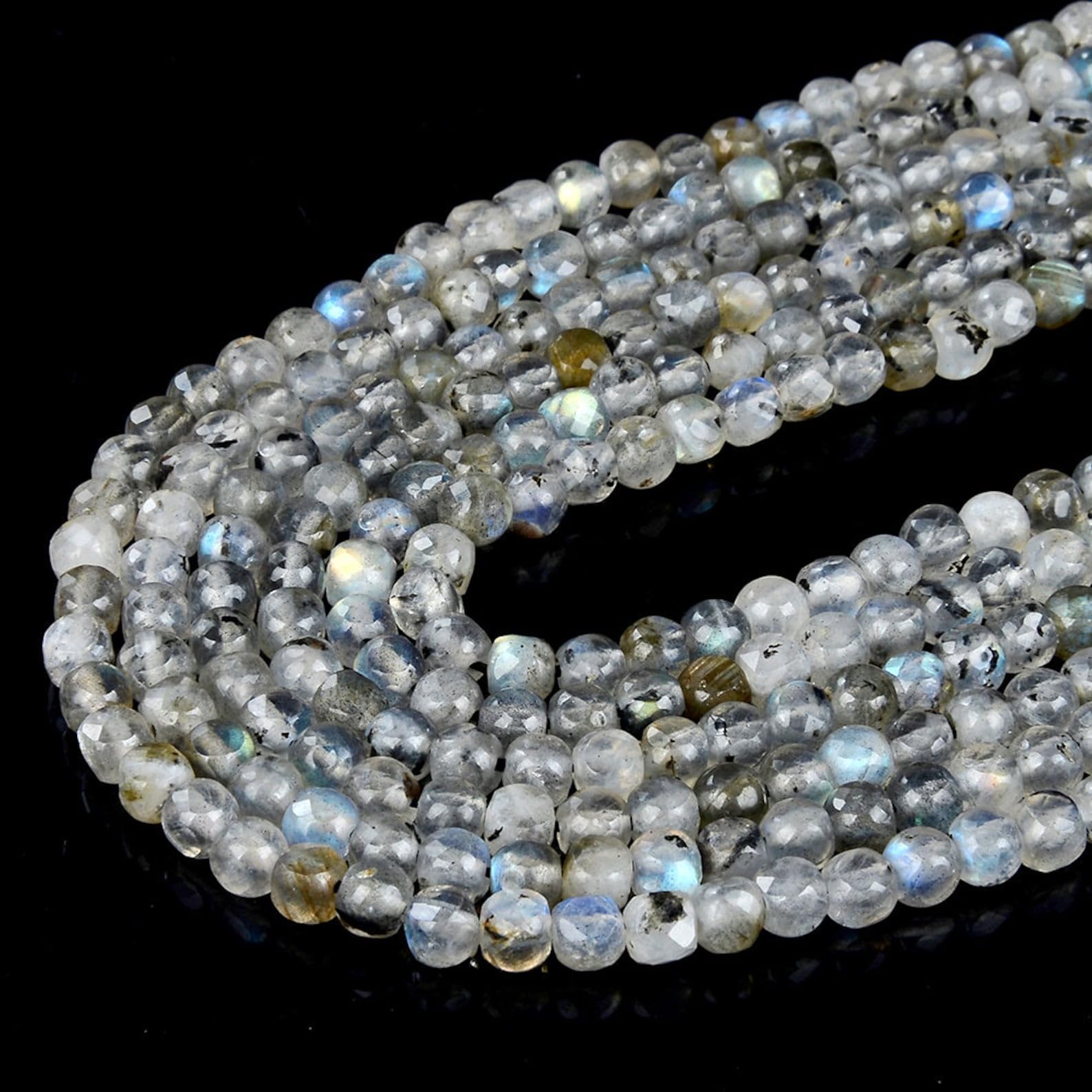 5MM Labradorite Gemstone Grade AA Micro Faceted Square Cube Loose Beads 7.5 inch Strand