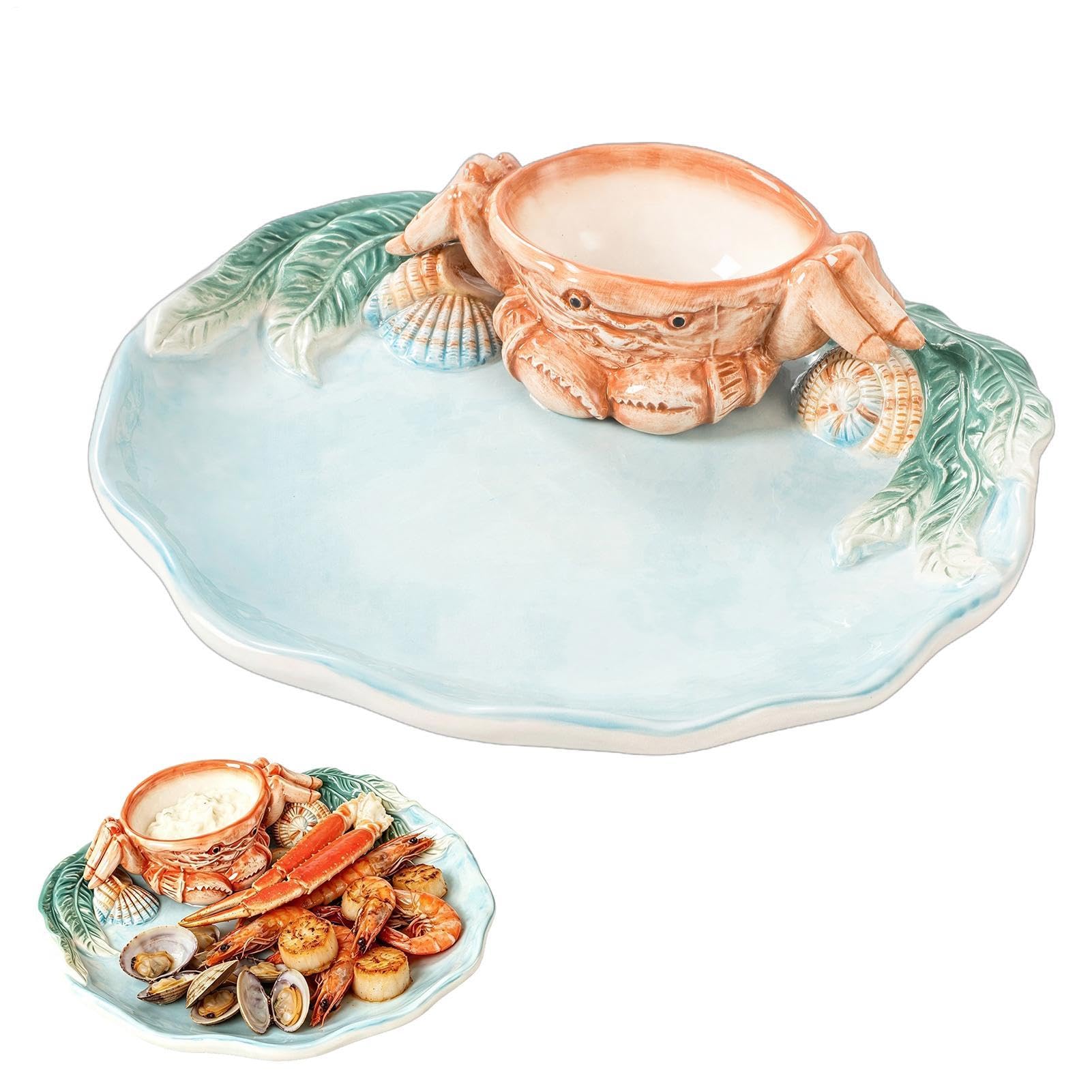 Plato De Servir Con Cuenco Para Mojar En Forma De , Plato Cerámico 31 | Plato aperitivos para en la playa, cenas, postres, aperitivos, sushi, dumplings y más