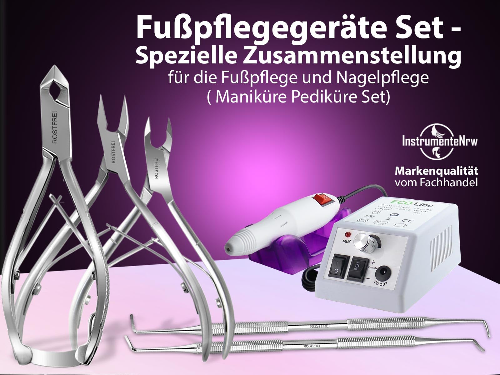 Fußpflegegerät Fräser Komplett-Set Pediküre Schleifgerät für die Fußpflege | Elektrischer Hornhautentferner mit Fußpflegeinstrumenten, Nagelzangen und Nagelfräser-Bits