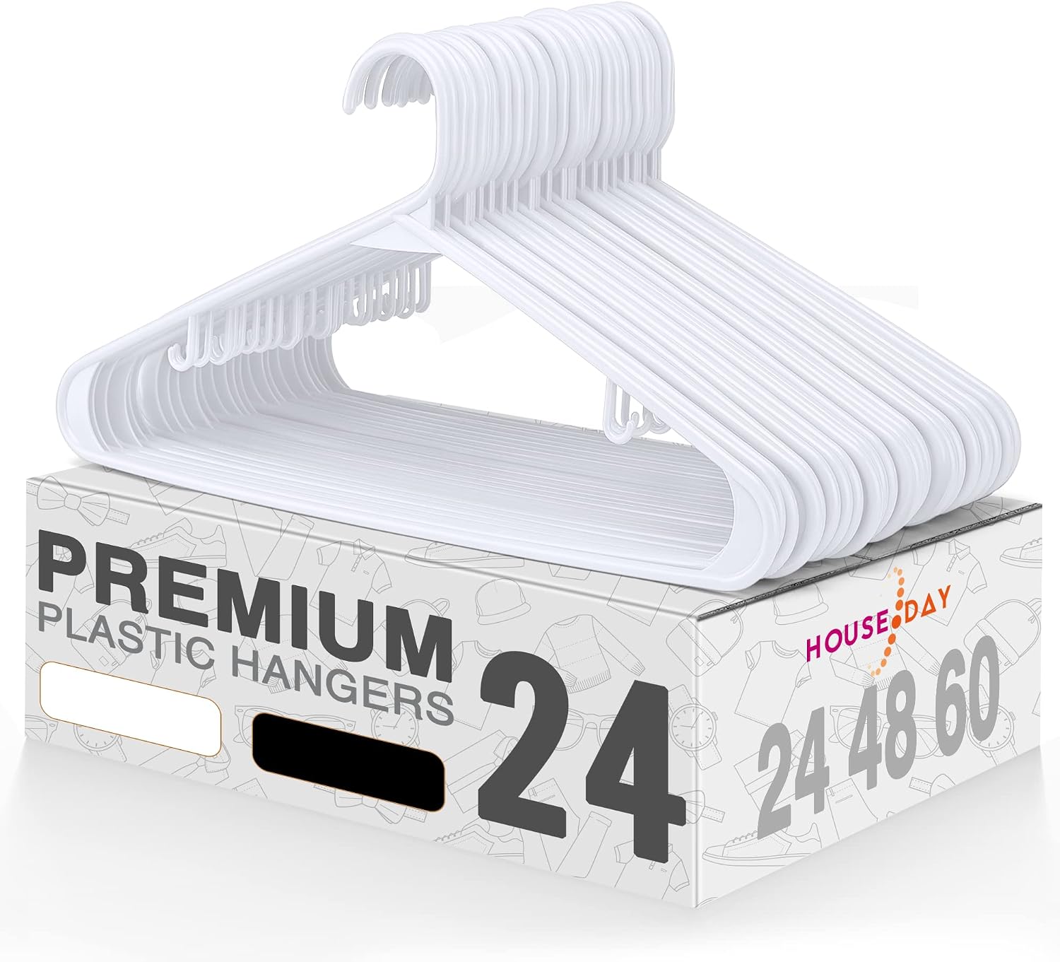 HOUSE DAY Tubular Standed Hangers White Plastic Hangers 16.5 Inch Light-Weight Adult Hangers Pack of 24