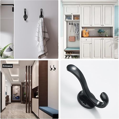 Miniatura 3 de Ganchos de pared para abrigos, llaves, sombrero, toallero, bolso, colgador, doble resistente, para pared, baño, puerta, paquete de 4, color negro