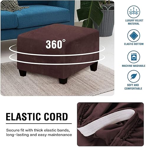 Miniatura 3 de H.VERSAILTEX Real Velvet - Juego de 3 fundas para sofá biplaza (funda base más 2 fundas de cojín individuales), funda cuadrada otomana, color marrón