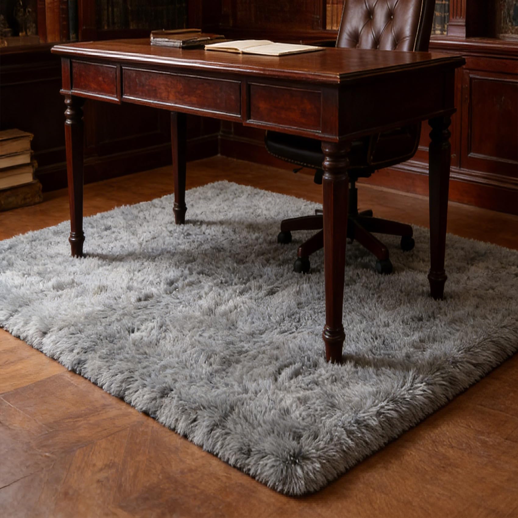 Tapis chambre enfant poils longs shaggy 215 x 340 cm grand tapis gris