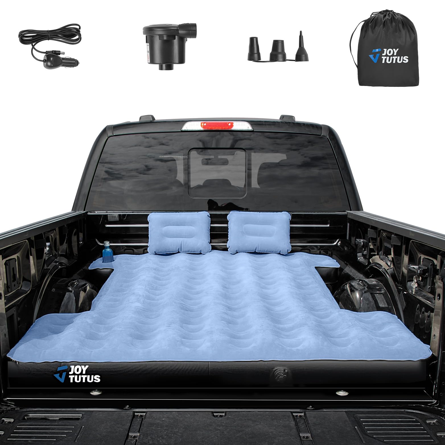 JOYTUTUS Truck Mattress for Camping, Air Bed with Inflatable Pillow for 5.5-5.8Ft, Full-Size Thicken Sleeping Pad with Cup Holder, Blow Up Bed for Car