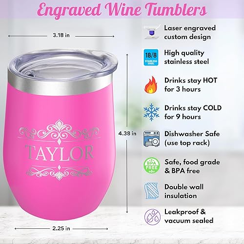 Miniatura 4 de Gifts Inscribed Vaso de vino personalizado con tapa, vaso de acero inoxidable personalizado grabado, taza de viaje personalizada con aislamiento