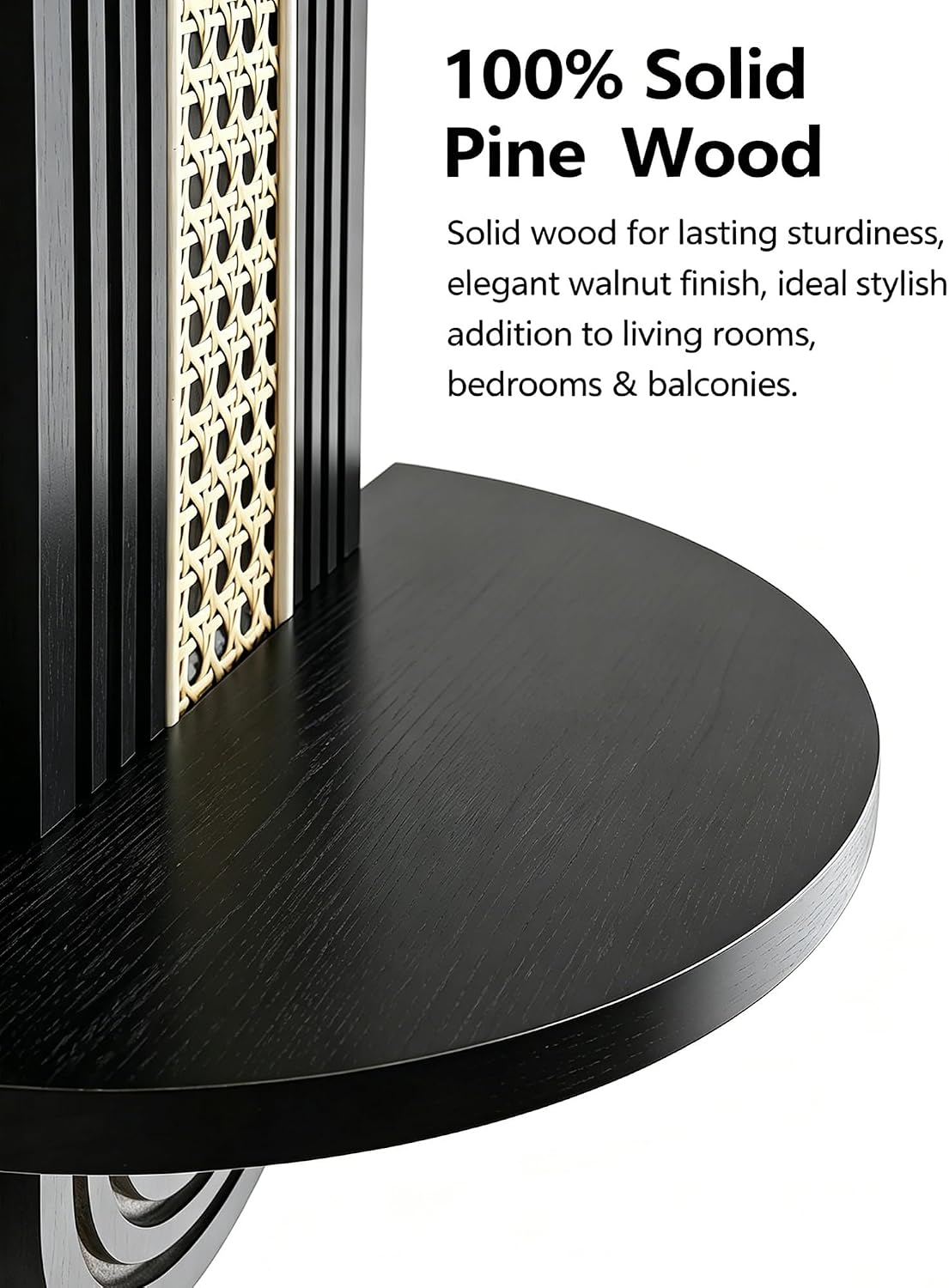Floating Shelves for Wall, Boho Home Wall Decor,Rattan Plant Shelf Set of 2, Mid Century Small Decorative Shelf, Natural Wood Shelves for Living Room,Bedroom,House,Office (Black)