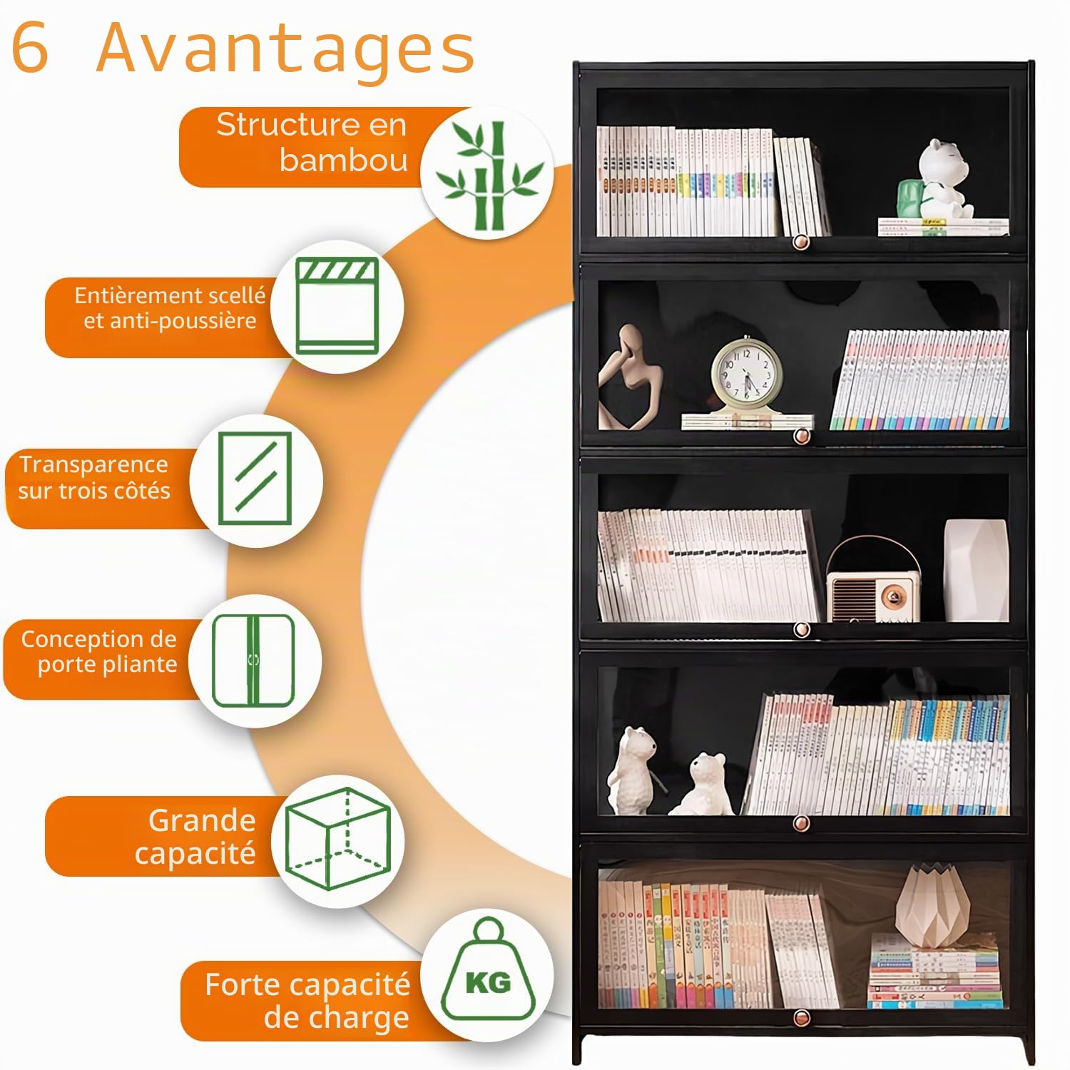 Vitrine avec Porte en Verre Acrylique, vitrine Curio à 8 Niveaux, pour Objets de Collection, bibliothèque pour Chambre à Coucher, Coin Lecture, Chambre de Tout-Petit.