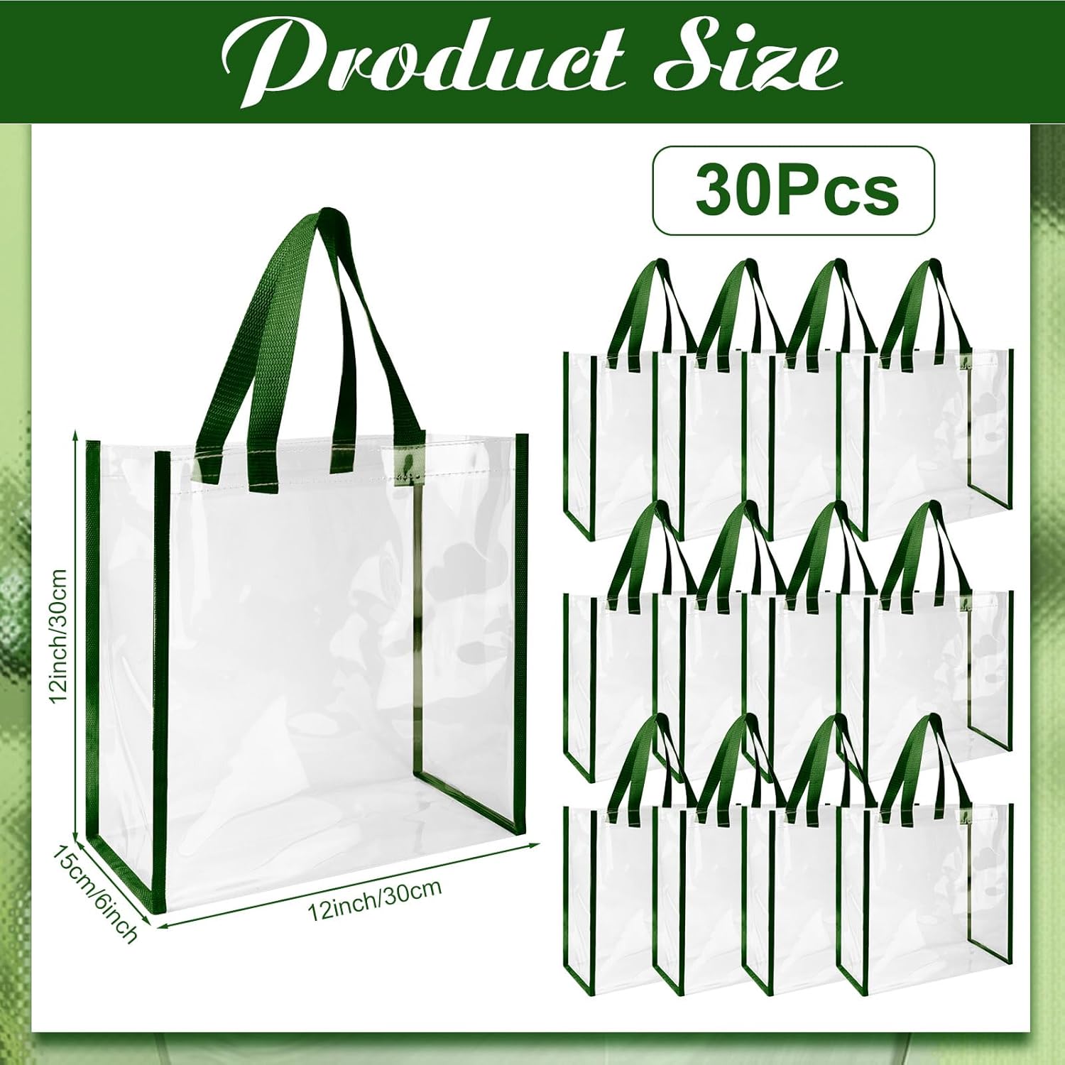 Eccliy 30 Pack 12x12x6 Inch Clear Tote Bag Stadium Approved Bulk Plastic Beach Tote Gift Bag with Handle for Gym Sports | 30 Pack, 12x12x6 Inch, Stadium Approved, Bulk, Tote Gift Bag, with Handle