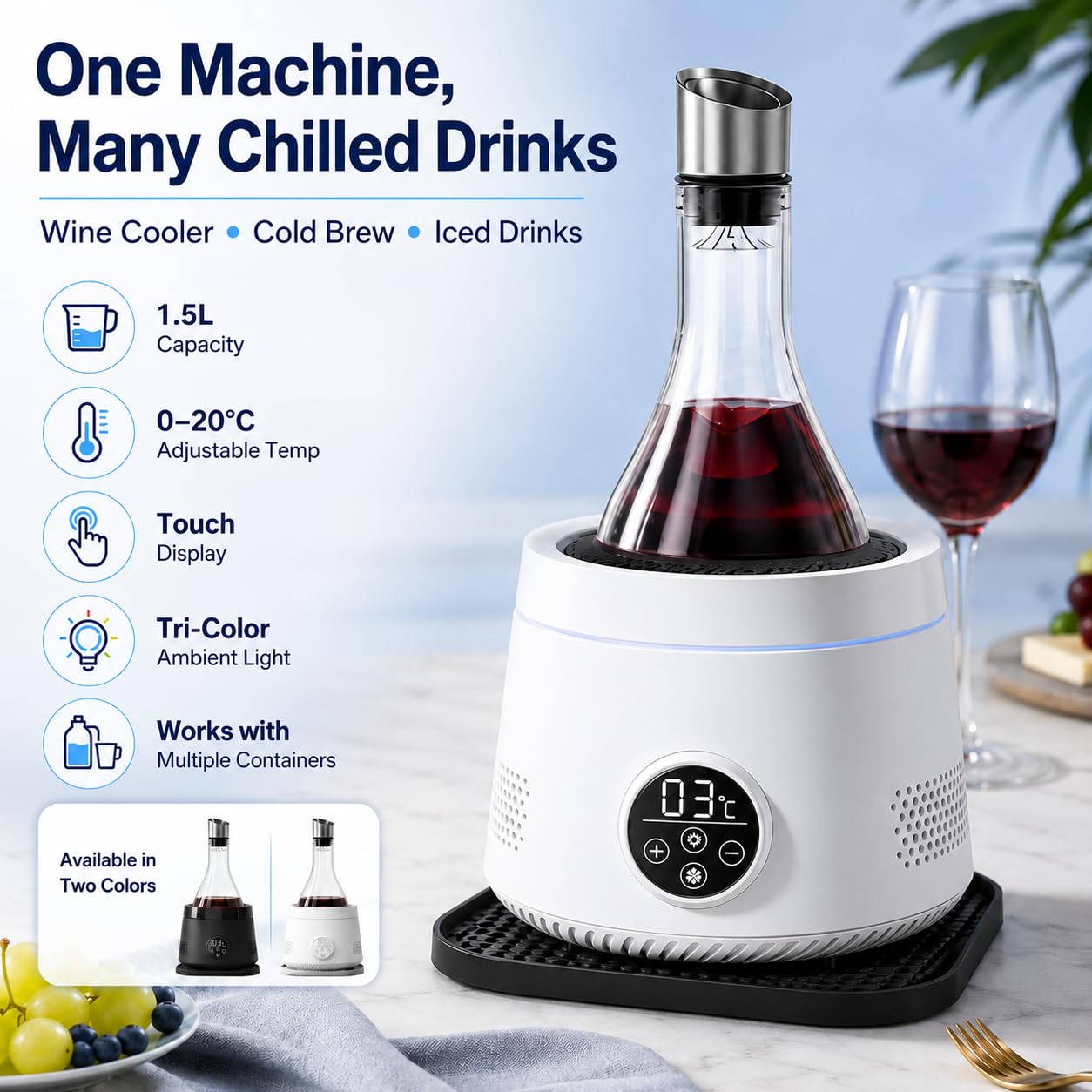 Décanteur électrique avec aérateur et distributeur pour vin rouge White