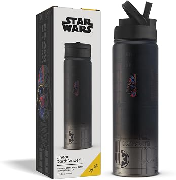 JoyJolt Star Wars Linear Darth Vader Stainless Steel Water Bottle with Flip Straw Lid, 22 oz Vacuum Insulated Water Bottle, BPA-Free Tumbler for Sports and Travel, Star Wars Gifts
