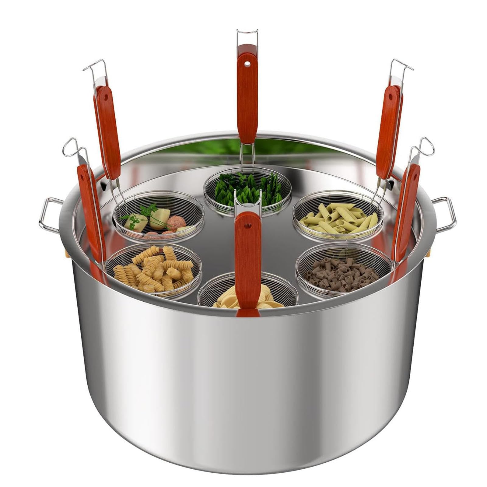Olla de pasta con cestas coladoras y divisor para cocinar fideos eficientemente en restaurantes y cocinas domésticas