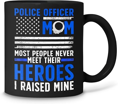 GOOD DEAL Police Mom Art For Cop Mother Women Police Officer Lovers Black Coffee Mug 11oz