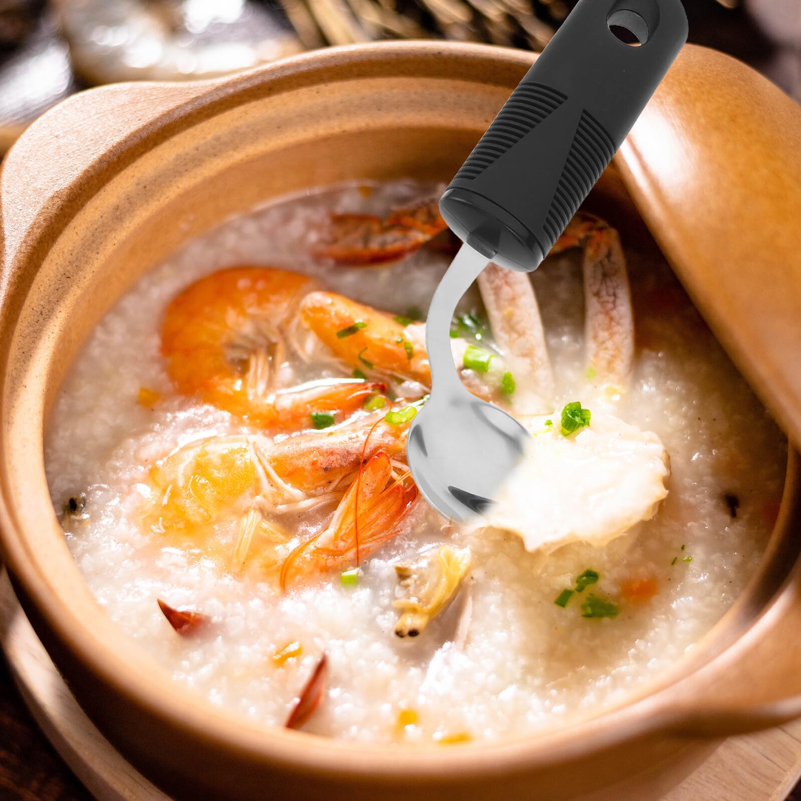 Posate Adattive in Acciaio Inox con Impugnatura in Gomma | Piega Ergonomica, Anti-vibrazione, per Utenti che Necessitano di Assistenza Alimentare