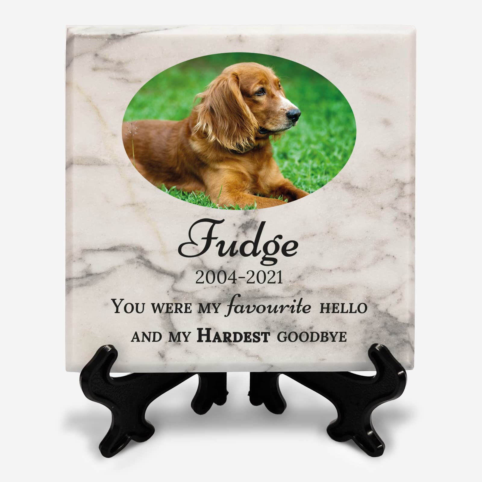 You Personalise Personalised Memorial Marble Photo Plaque for Pet Cat Rabbit Dog 100mm with Display Stand