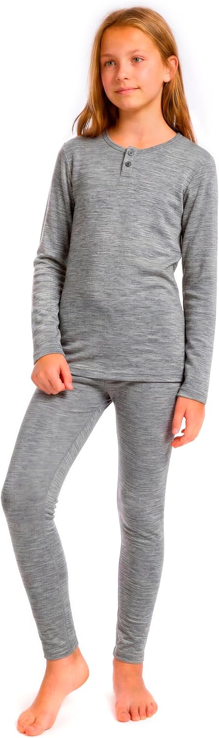 MERINNOVATION Kids Merino Wool Base Layer Set 220GSM Long Sleeve Thermal Underwear for Boys and Girls Midweight Top & Bottom