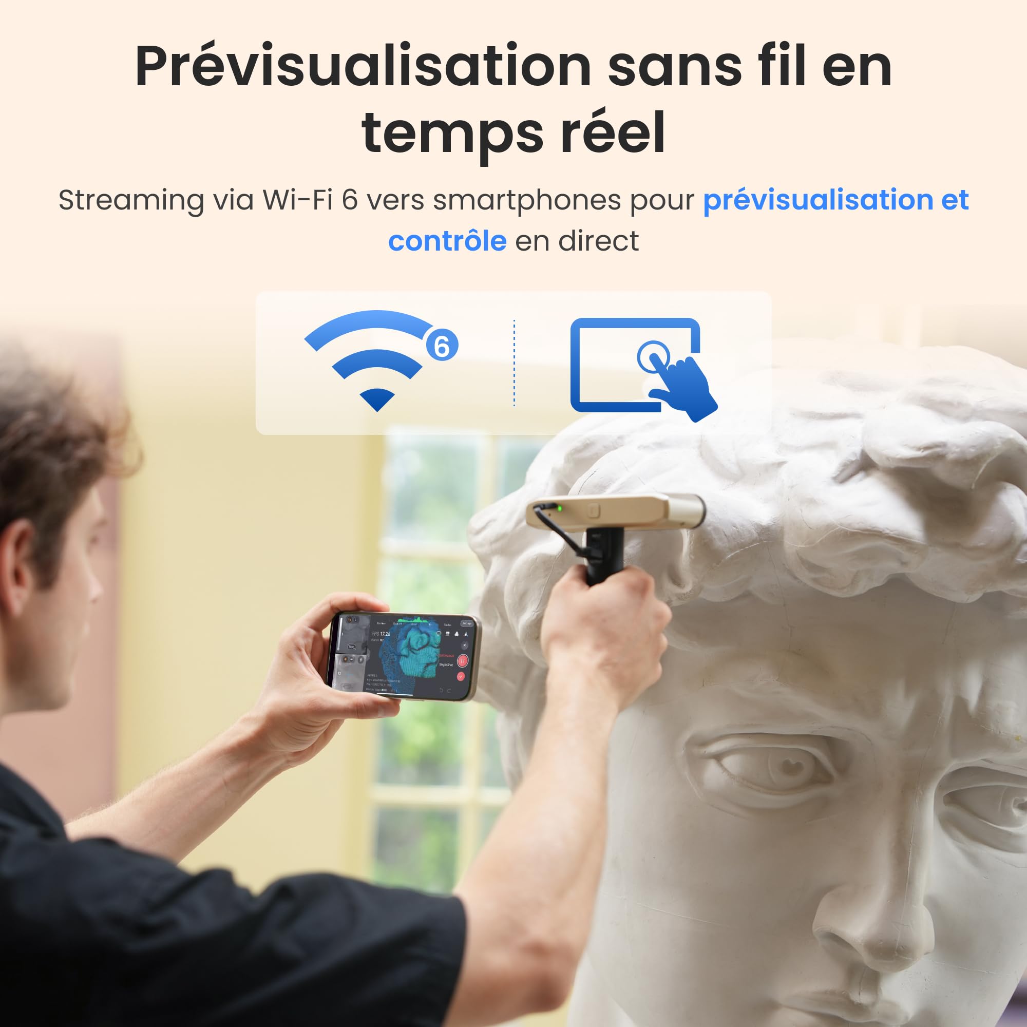 Revopoint INSPIRE 2 Scanner 3D pour impression 3D, précision jusqu’à 0,03 mm, laser multi-lignes et lumière structurée, numérisation sans fil et en extérieur, scans en couleur, Premium
