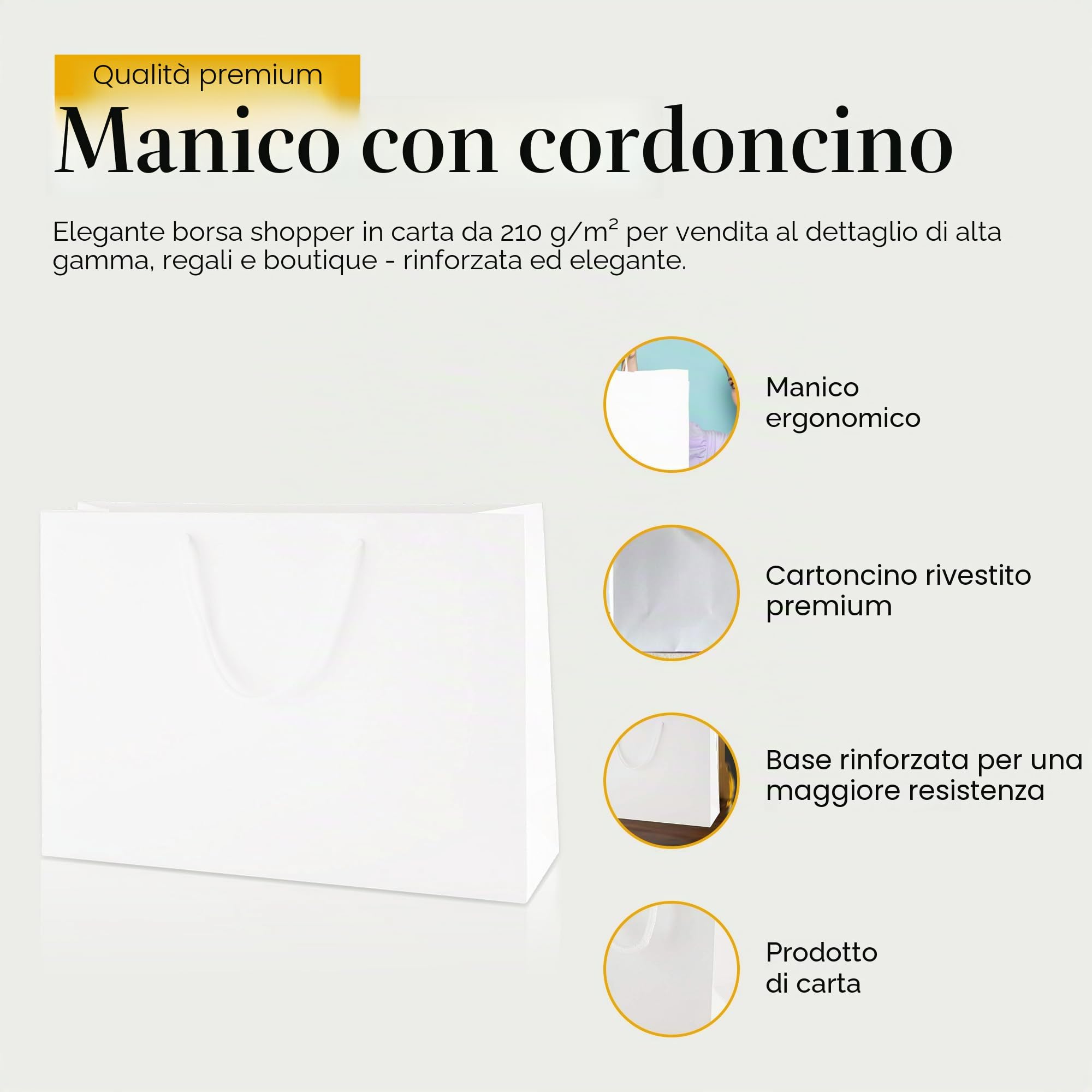 Thepaperbagstore 10 Sacchetti Regalo di Carta, di Lusso con Finitura Opaca e Manici di Corda (Bianco - Medium Width 350x100x240mm)