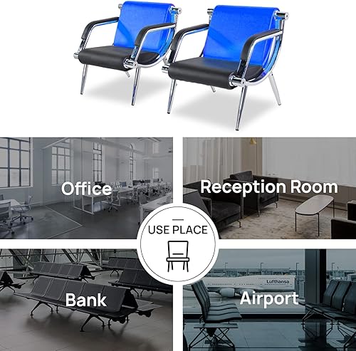 Miniatura 70 de Silla de sala de espera con reposabrazos, 2 asientos, de piel sintética, color naranja, negro, muebles de oficina, asientos de invitados, vestíbulo