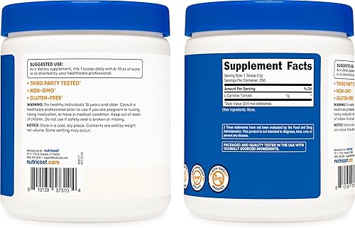 Miniatura 4 de Nutricost Tartrato de L-Carnitina en polvo 882oz - 004oz por porción 250 porciones