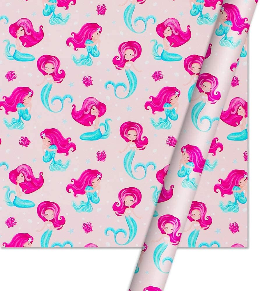 Little Mermaid Cute Wrapping Paper for Birthday Festival Party Gift Decoration 3 Sheets Gift Wrapping Paper 70x50cm