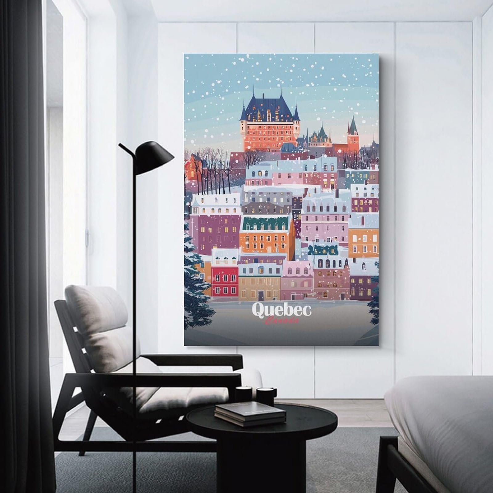 Junmoney Quebec City Winter Wall Art Print 20x30inch(50x75cm), for Hallway, Entryway Or Landing, A Neat Decor Update for Hallways, for Everyday Interiors