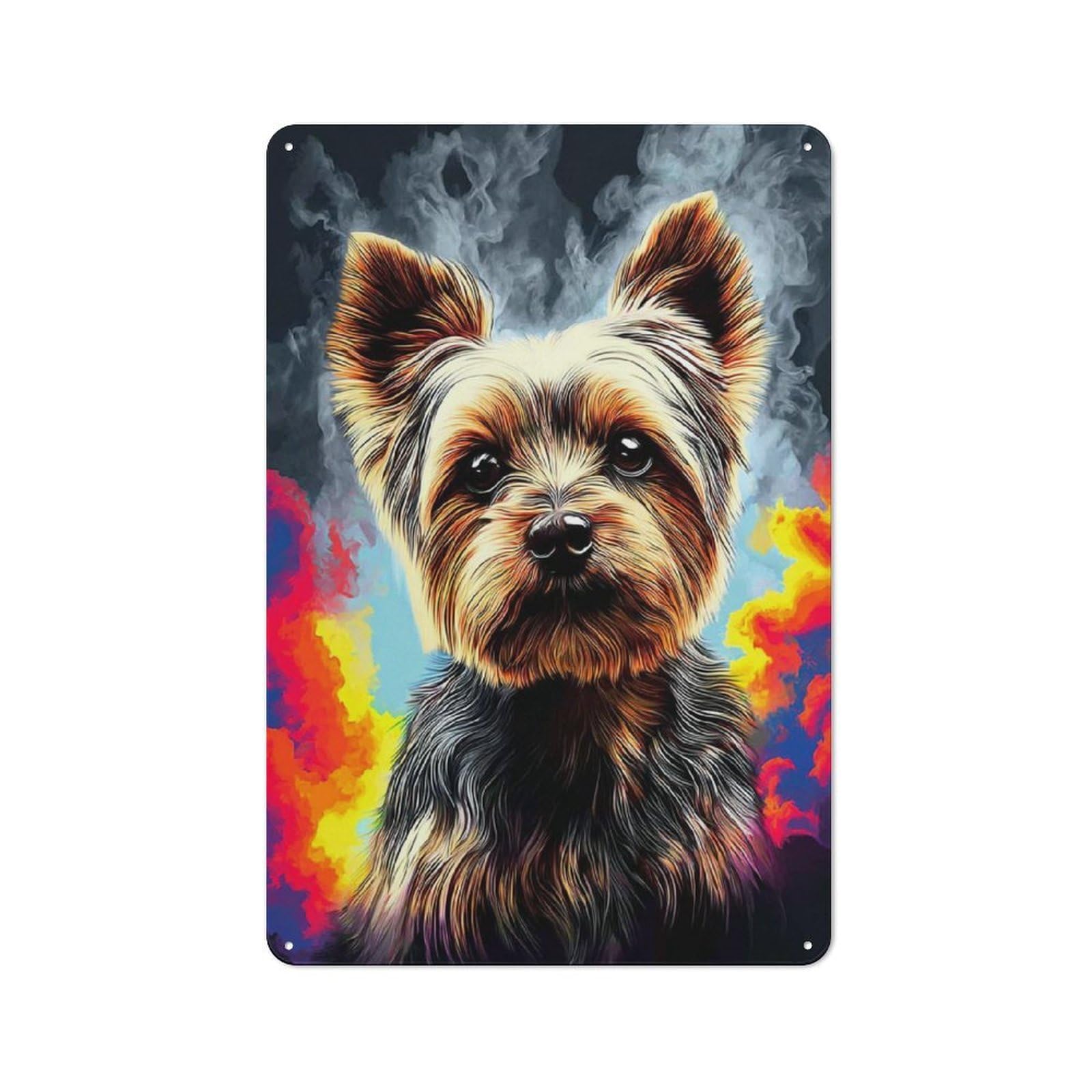 Nostalgic Decorative Tin Plaque 30x20cm Featuring Colorful Yorkie Portrait, Classic Pub Decor for Cafe, Pub, Workshop Or Home Bar