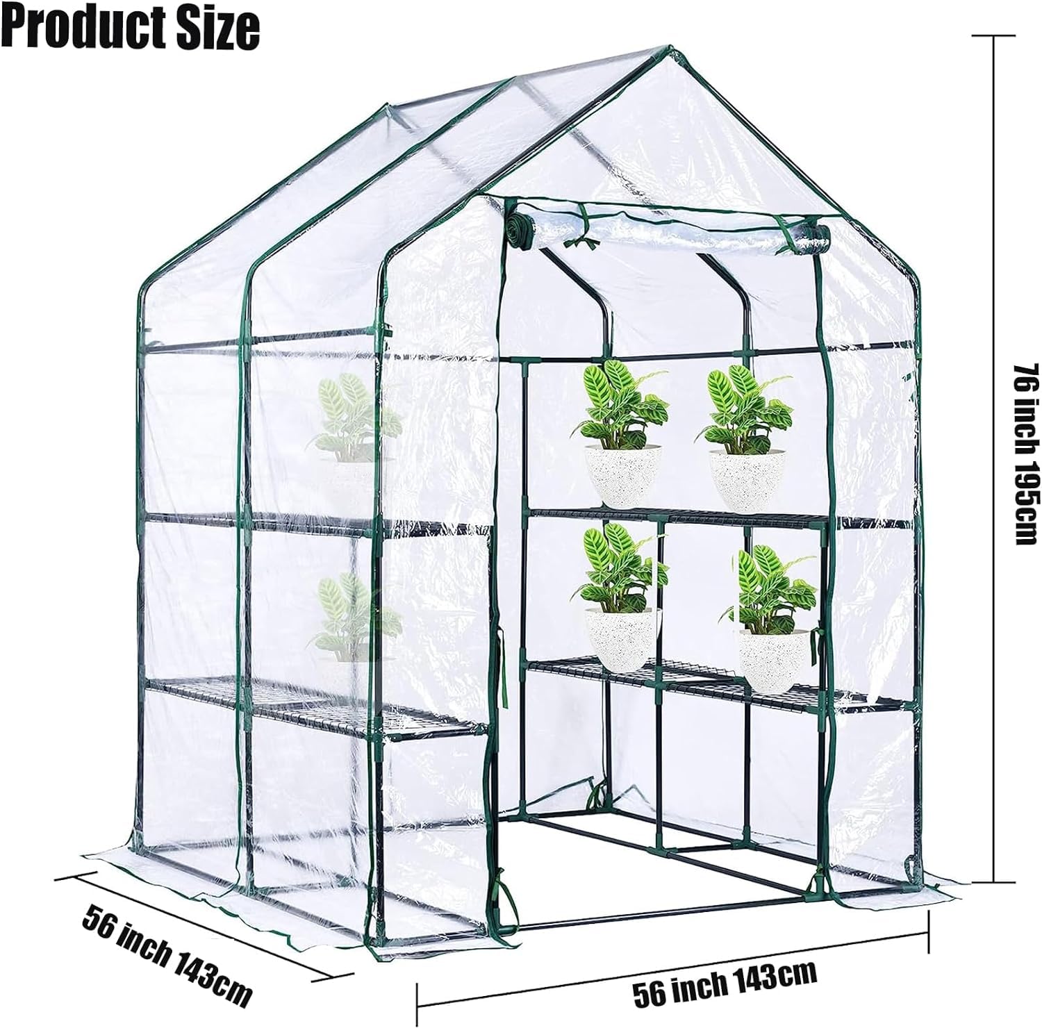 Copertura di ricambio per serra con porta arrotolabile con cerniera, 143 x 143 x 195 cm, in PVC, per piante da giardinaggio all'aperto, protezione dal gelo, antivento, senza cornice trasparente